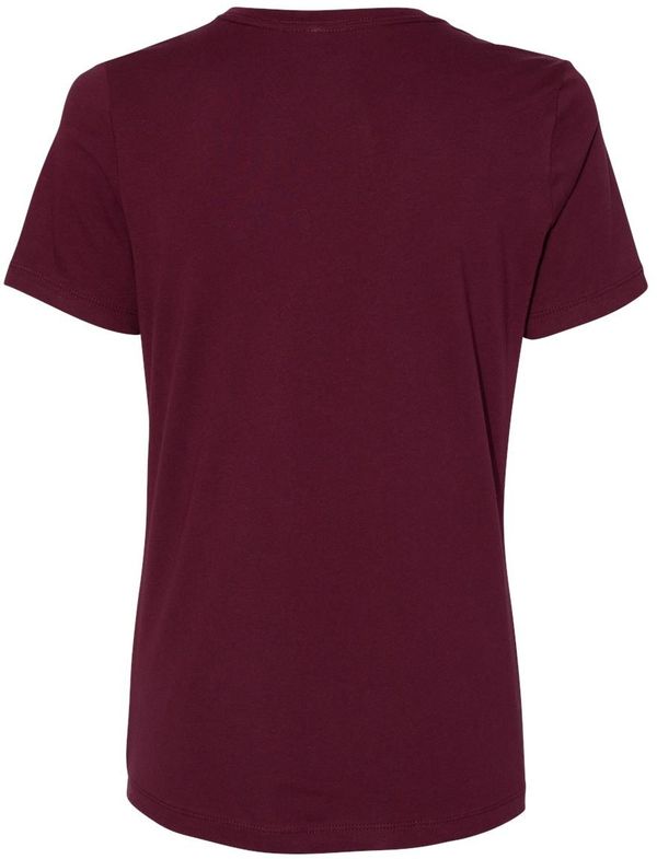 Am image of a Custom Bella and Canvas Womens Relaxed Jersey Tee in Maroon!