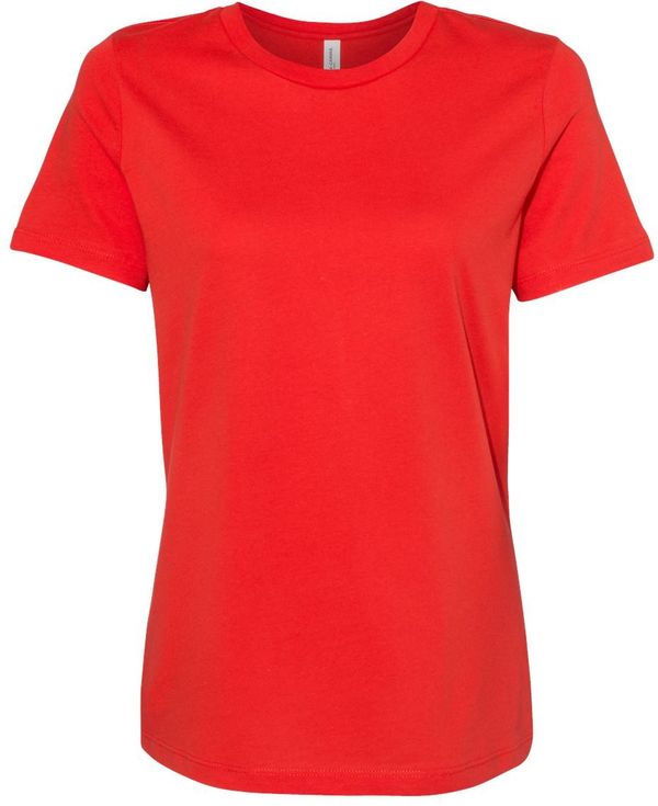 Am image of a Custom Bella and Canvas Womens Relaxed Jersey Tee in Poppy!
