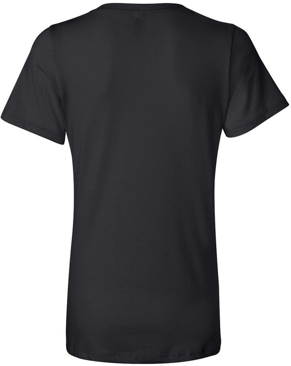 Am image of a Custom Bella and Canvas Ladies' Relaxed Jersey V Neck T Shirt in Black!