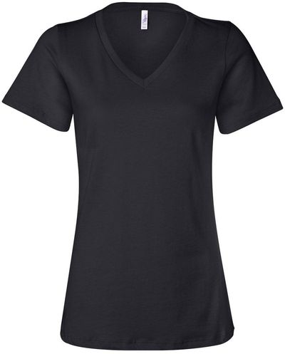 Am image of a Custom Bella and Canvas Ladies' Relaxed Jersey V Neck T Shirt in Black!