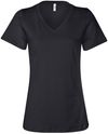 Am image of a Custom Bella and Canvas Ladies' Relaxed Jersey V Neck T Shirt in Black!
