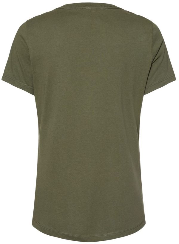 Am image of a Custom Bella and Canvas Ladies' Relaxed Jersey V Neck T Shirt in Military Green!