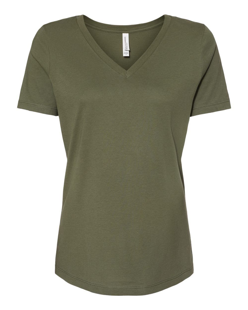 Bella and Canvas Ladies' Relaxed Jersey V Neck T Shirt in Military Green