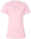 Am image of a Custom Bella and Canvas Ladies' Relaxed Jersey V Neck T Shirt in Pink!