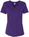 Am image of a Custom Bella and Canvas Ladies' Relaxed Jersey V Neck T Shirt in Team Purple!