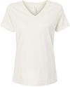 Am image of a Custom Bella and Canvas Ladies' Relaxed Jersey V Neck T Shirt in White!