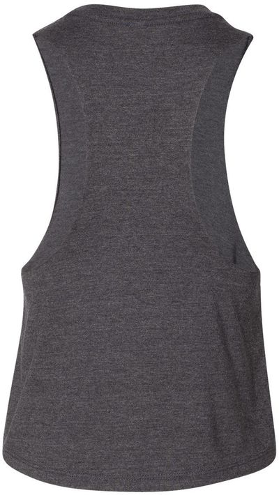 Am image of a Custom Bella and Canvas Ladies Racerback Cropped Tank in Dark Grey Heather!