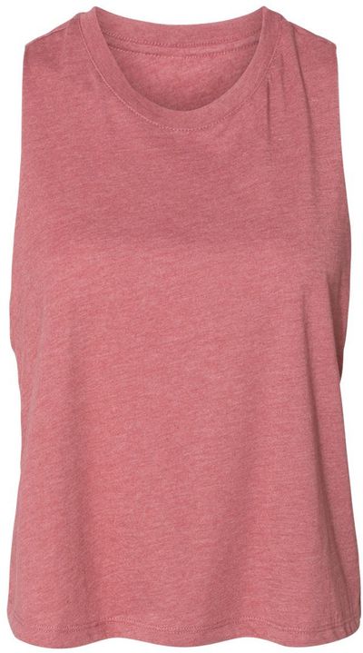 Am image of a Custom Bella and Canvas Ladies Racerback Cropped Tank in Heather Mauve!