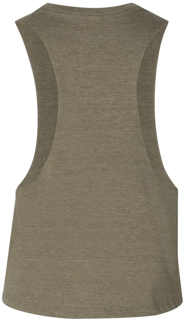 Am image of a Custom Bella and Canvas Ladies Racerback Cropped Tank in Heather Olive!