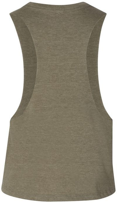 Am image of a Custom Bella and Canvas Ladies Racerback Cropped Tank in Heather Olive!