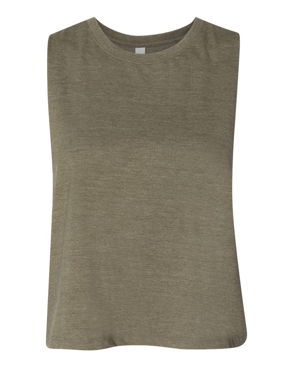 Bella and Canvas Ladies Racerback Cropped Tank in Heather Olive