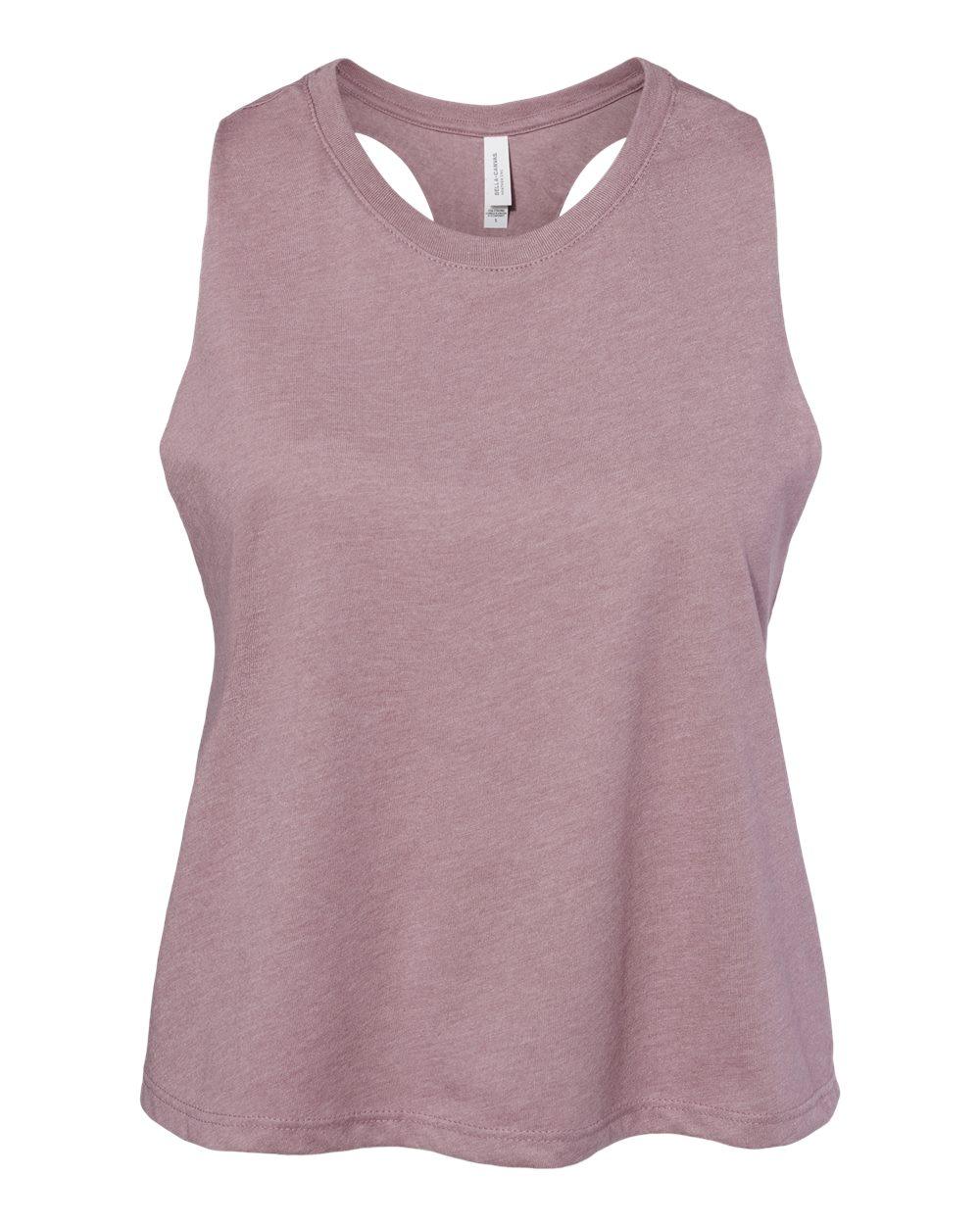 Bella and Canvas Ladies Racerback Cropped Tank in Heather Orchid