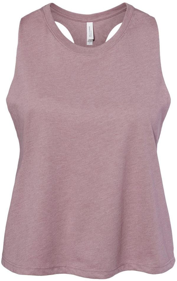 Am image of a Custom Bella and Canvas Ladies Racerback Cropped Tank in Heather Orchid!