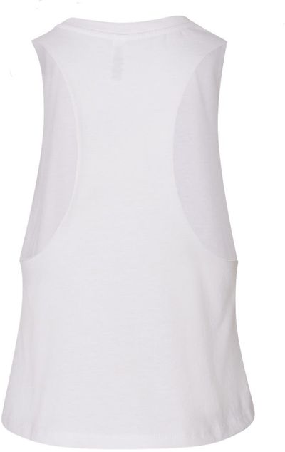 Am image of a Custom Bella and Canvas Ladies Racerback Cropped Tank in Solid White Blend!