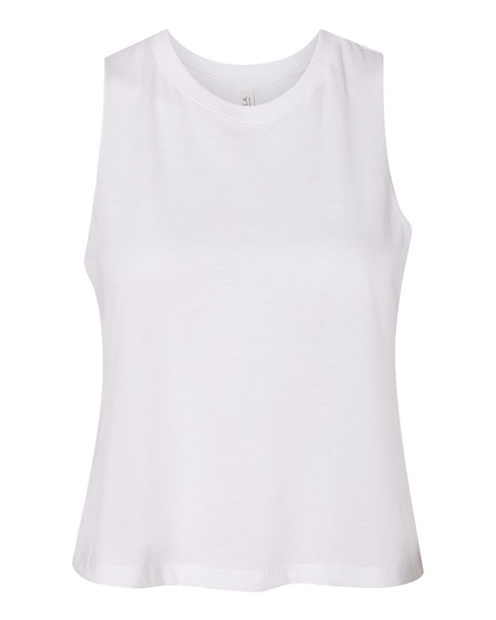 Bella and Canvas Ladies Racerback Cropped Tank in Solid White Blend