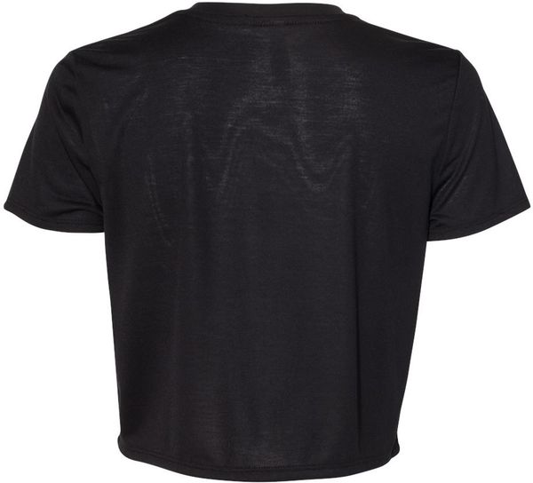 Am image of a Custom Bella and Canvas Women's Flowy Cropped Tee in Black!