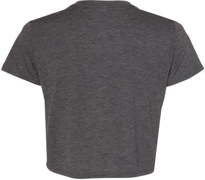 Am image of a Custom Bella and Canvas Women's Flowy Cropped Tee in Dark Heather Grey!
