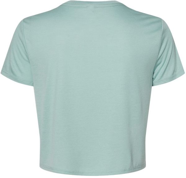 Am image of a Custom Bella and Canvas Women's Flowy Cropped Tee in Dusty Blue!