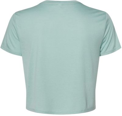 Am image of a Custom Bella and Canvas Women's Flowy Cropped Tee in Dusty Blue!