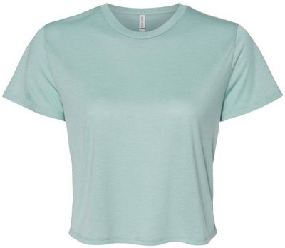 Am image of a Custom Bella and Canvas Women's Flowy Cropped Tee in Dusty Blue!