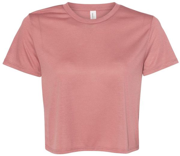 Am image of a Custom Bella and Canvas Women's Flowy Cropped Tee in Mauve!