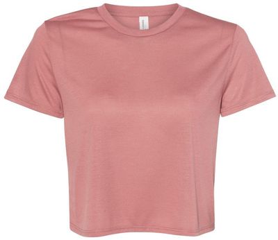 Am image of a Custom Bella and Canvas Women's Flowy Cropped Tee in Mauve!