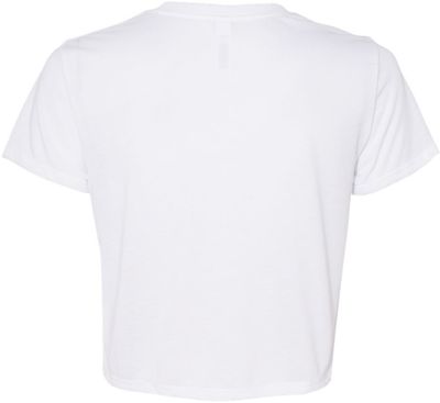 Am image of a Custom Bella and Canvas Women's Flowy Cropped Tee in White!