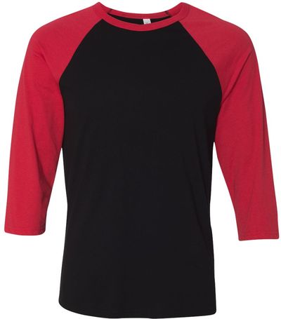 Am image of a Custom Bella and Canvas Baseball T Shirt in Black/Red!