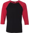 Am image of a Custom Bella and Canvas Baseball T Shirt in Black/Red!