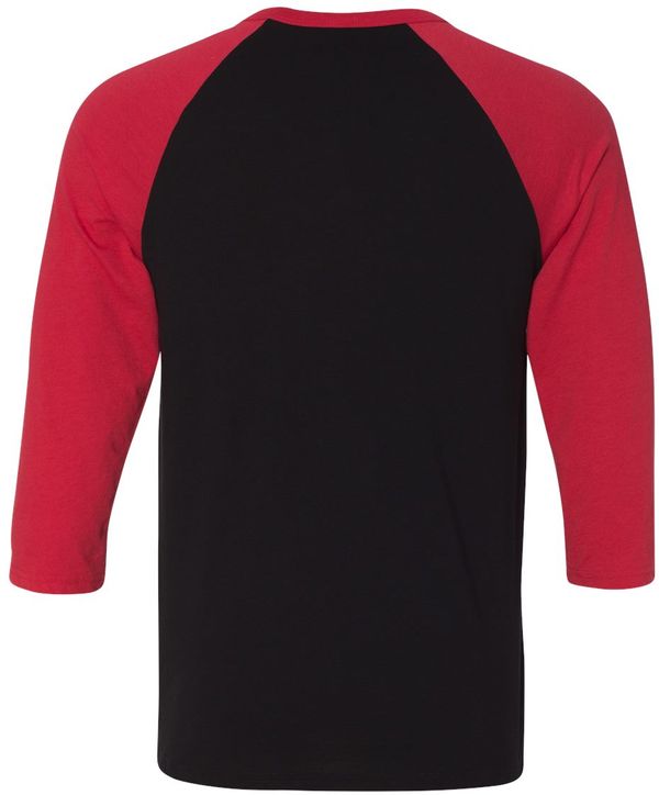Am image of a Custom Bella and Canvas Baseball T Shirt in Black/Red!