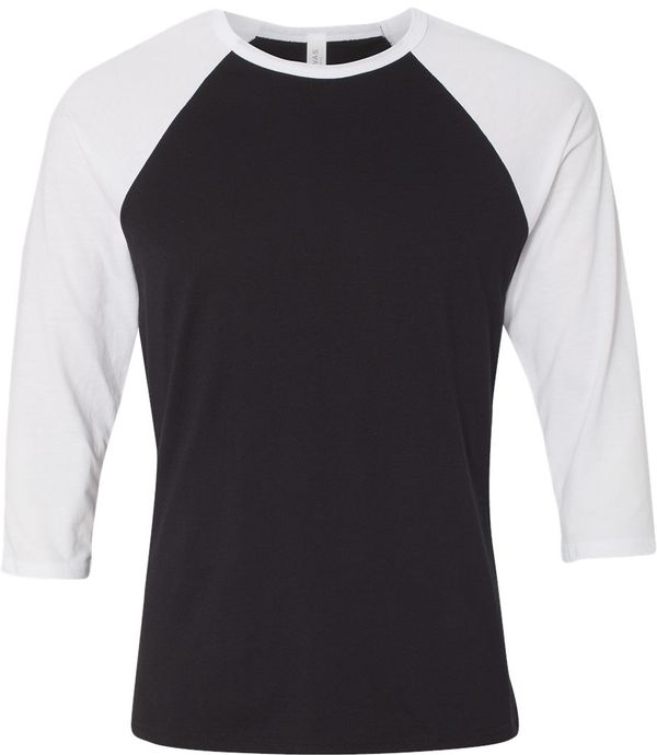 Am image of a Custom Bella and Canvas Baseball T Shirt in Black/White!