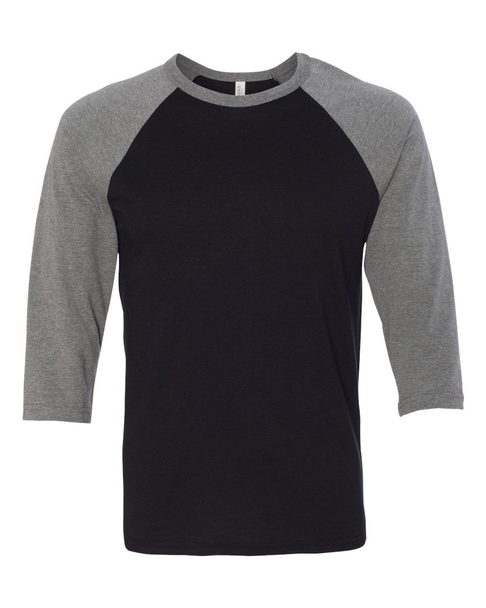 Bella and Canvas Baseball T Shirt in Black/ Deep Heather
