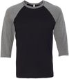 Am image of a Custom Bella and Canvas Baseball T Shirt in Black/ Deep Heather!