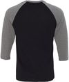 Am image of a Custom Bella and Canvas Baseball T Shirt in Black/ Deep Heather!