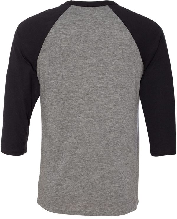 An image of a Custom Bella and Canvas Baseball T Shirt in Deep Heather/Black!