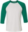 Am image of a Custom Bella and Canvas Baseball T Shirt in White/Kelly!