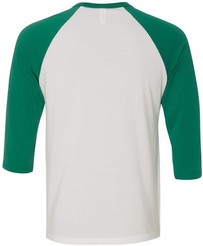 Am image of a Custom Bella and Canvas Baseball T Shirt in White/Kelly!