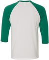 Am image of a Custom Bella and Canvas Baseball T Shirt in White/Kelly!