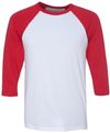 An image of a Custom Bella and Canvas Baseball T Shirt in White/Red!