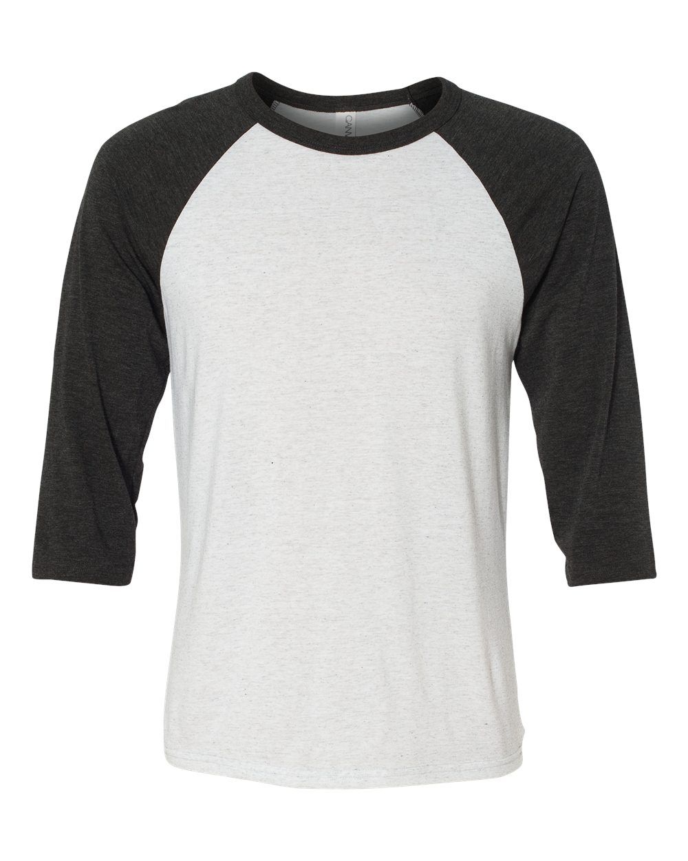 Bella and Canvas Baseball T Shirt in White Fleck/Charcoal Triblend