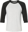Am image of a Custom Bella and Canvas Baseball T Shirt in White Fleck/Charcoal Triblend!
