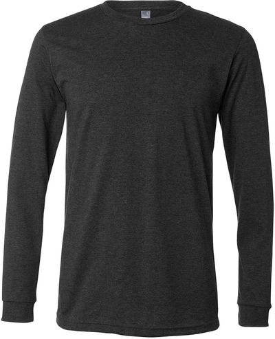 Am image of a Custom Bella and Canvas Heather CVC Long Sleeve T Shirts in Dark Grey Heather!