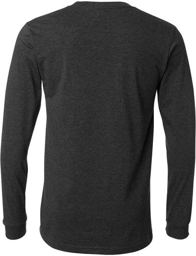 Am image of a Custom Bella and Canvas Heather CVC Long Sleeve T Shirts in Dark Grey Heather!
