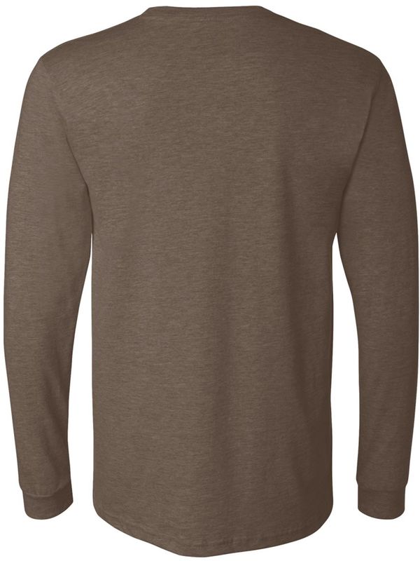 Am image of a Custom Bella and Canvas Heather CVC Long Sleeve T Shirts in Heather Brown!