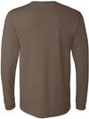 Am image of a Custom Bella and Canvas Heather CVC Long Sleeve T Shirts in Heather Brown!