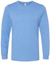 Am image of a Custom Bella and Canvas Heather CVC Long Sleeve T Shirts in Heather Carolina Blue!