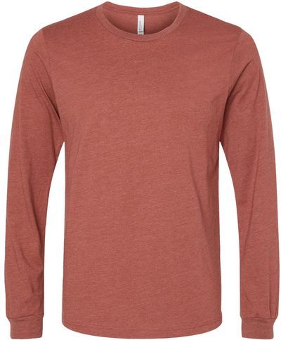 Am image of a Custom Bella and Canvas Heather CVC Long Sleeve T Shirts in Heather Clay!
