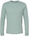 Am image of a Custom Bella and Canvas Heather CVC Long Sleeve T Shirts in Heather Dusty Blue!