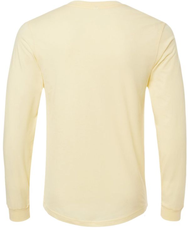 Am image of a Custom Bella and Canvas Heather CVC Long Sleeve T Shirts in Heather French Vanilla!