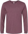 Am image of a Custom Bella and Canvas Heather CVC Long Sleeve T Shirts in Heather Maroon!